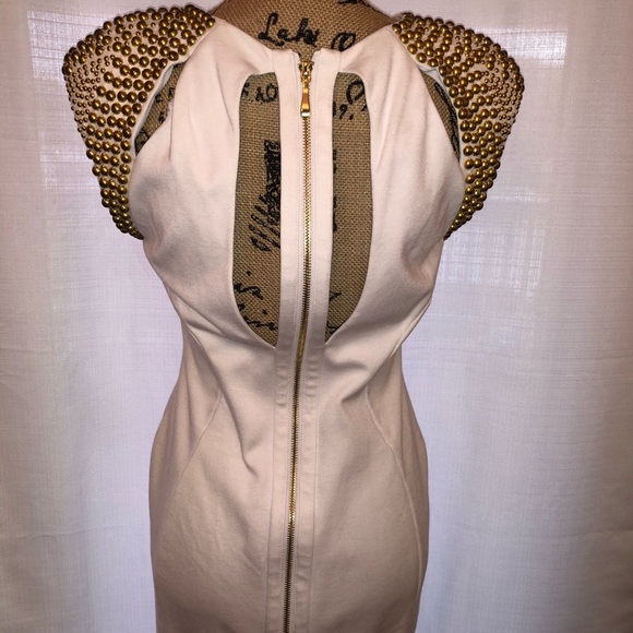 White BEBE dress w/Gold Studs - Picture 3 of 8
